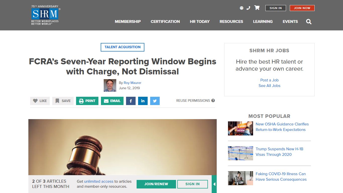 FCRA’s Seven-Year Reporting Window Begins with Charge, Not ... - SHRM